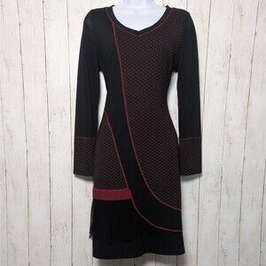 Black Red Patchwork Dress Sz S Whimsigoth Office Goth Artsy Avent Garde Stretch